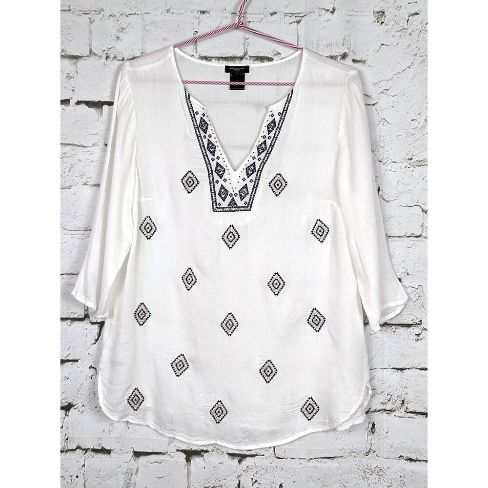 ANN TAYLOR Beaded Embroidered Boho Peasant Cottage Popover Tunic Top Size SP